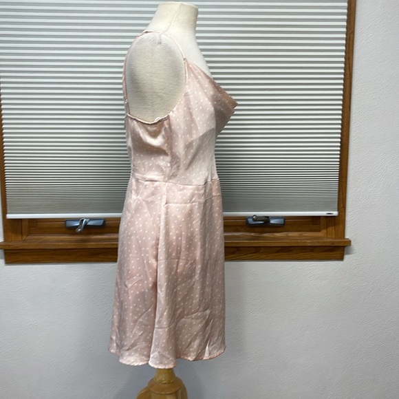 Lulus NWT Spot in My Heart Pink Polka Dot Satin Cowl Neck Mini Dress Size Large - Picture 8 of 13